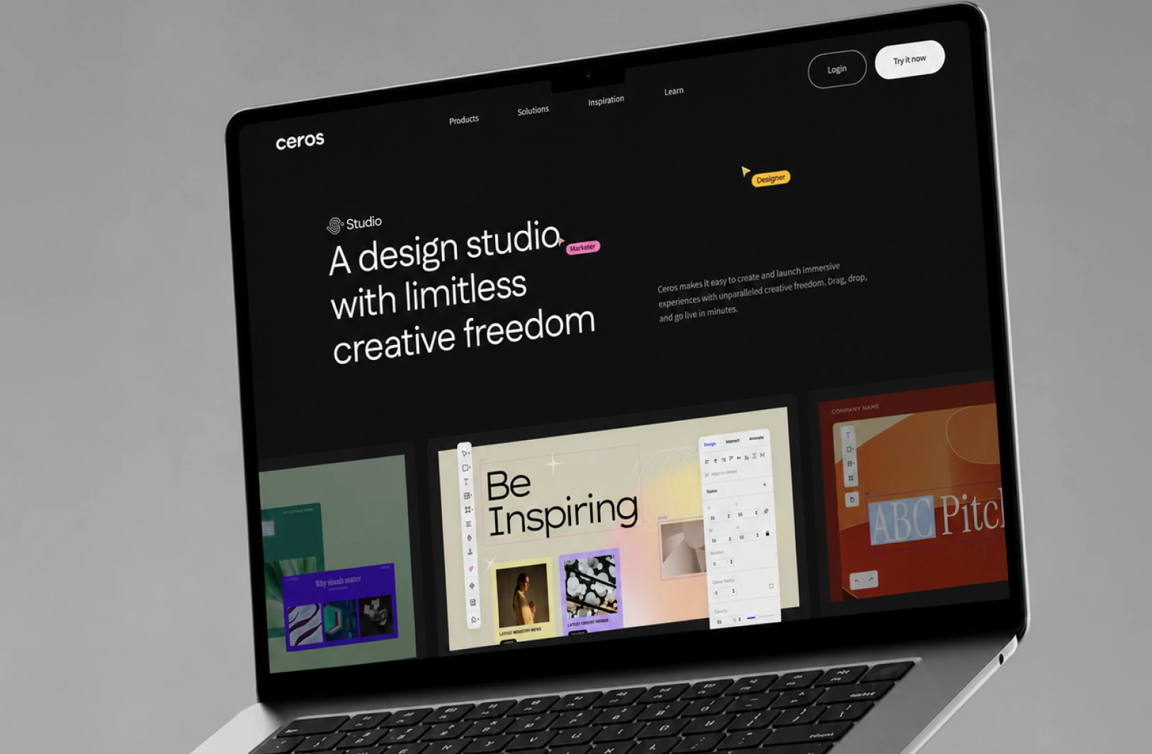 Ceros Studio homepage on a laptop — A design studio with limitless creative freedom