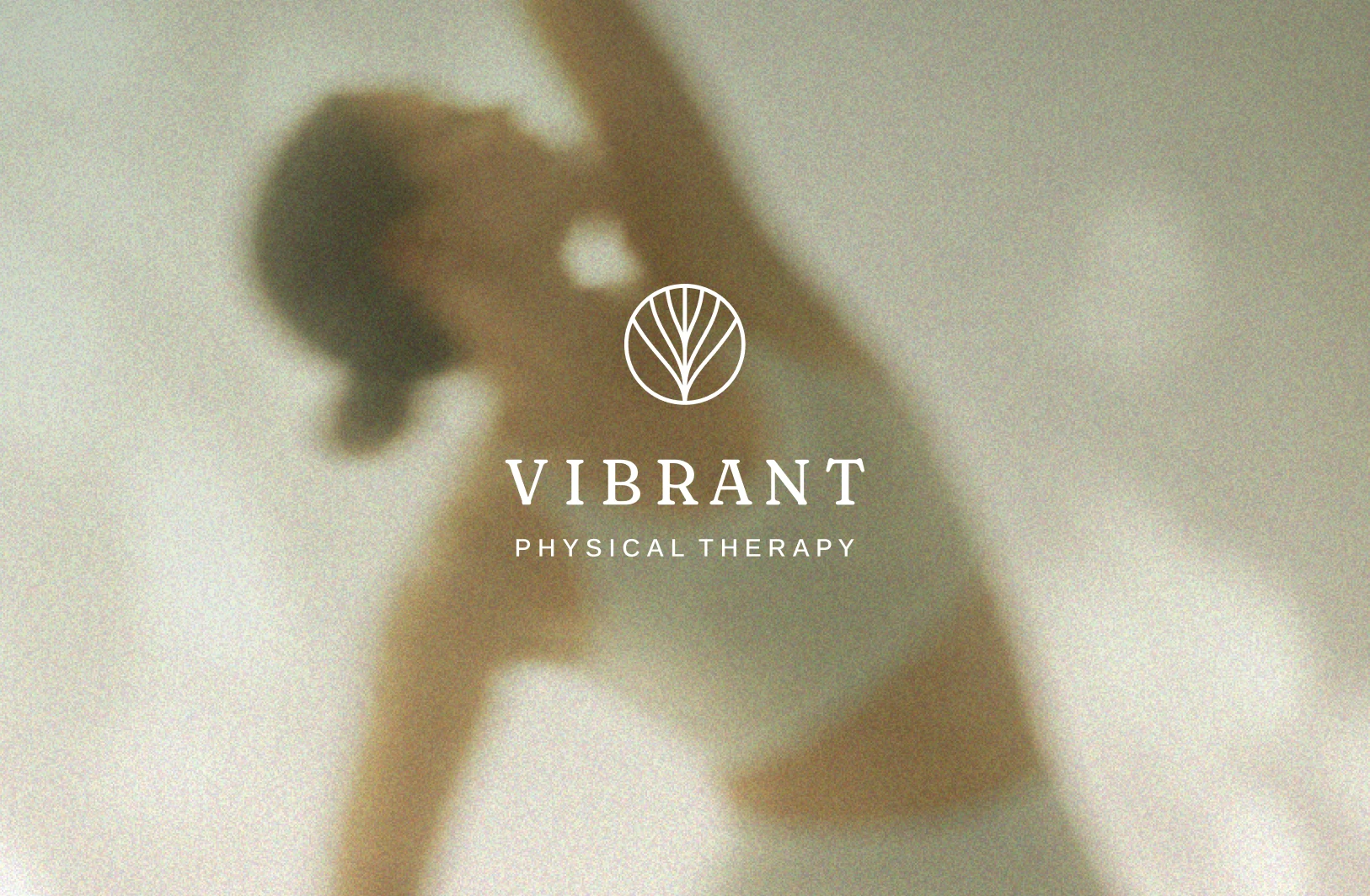 Vibrant Physical Therapy logo over a softly blurred figure stretching
